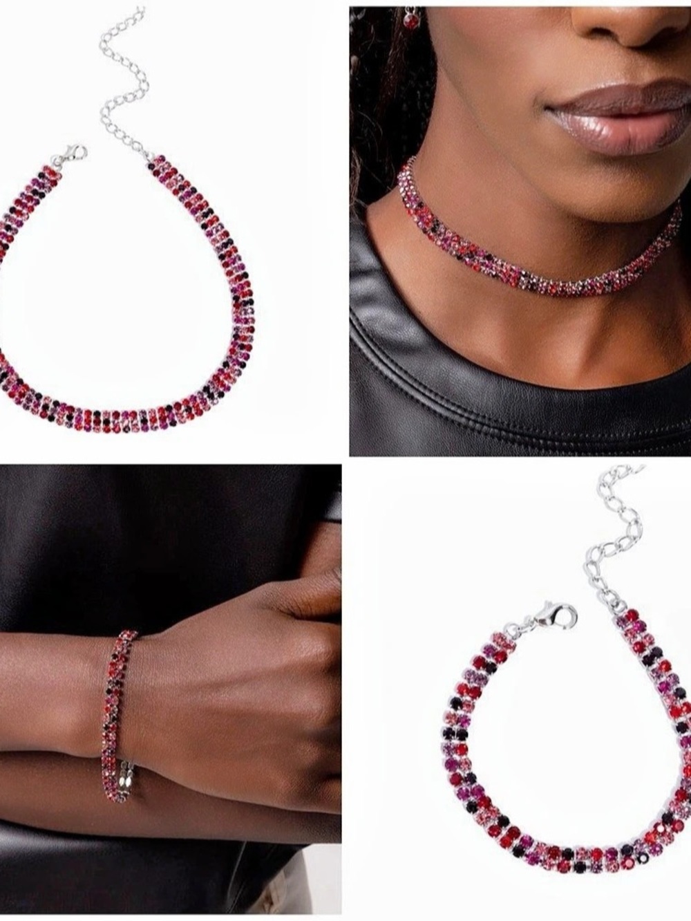 Paparazzi Terrific Trio / Thrilling Trio - Red Rhinestone Necklace and bracelet
